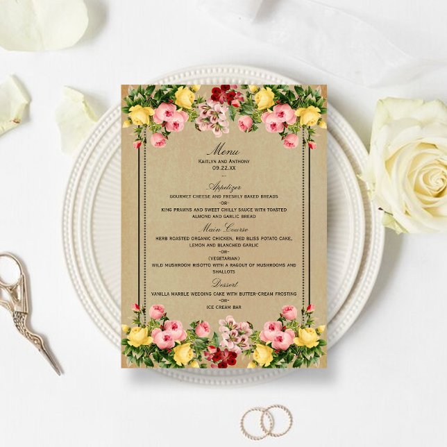 Die elegante Vintage Hochzeitskollektion Menükarte (Von Creator hochgeladen)