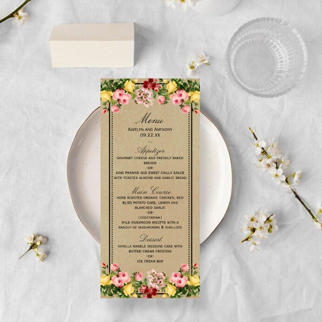Die elegante Vintage Hochzeitskollektion Menükarte (Von Creator hochgeladen)