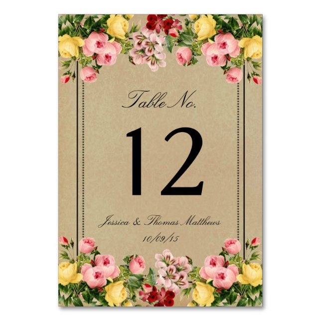 Die elegante Vintage Hochzeitskollektion Tischnummer (Vorderseite)
