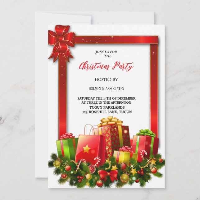 die elegantesten Grün , Gold , Rot Weihnachten Einladung (Vorderseite)