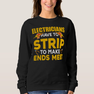 Die Elektriker müssen sich abhalten, um das Ende d Sweatshirt