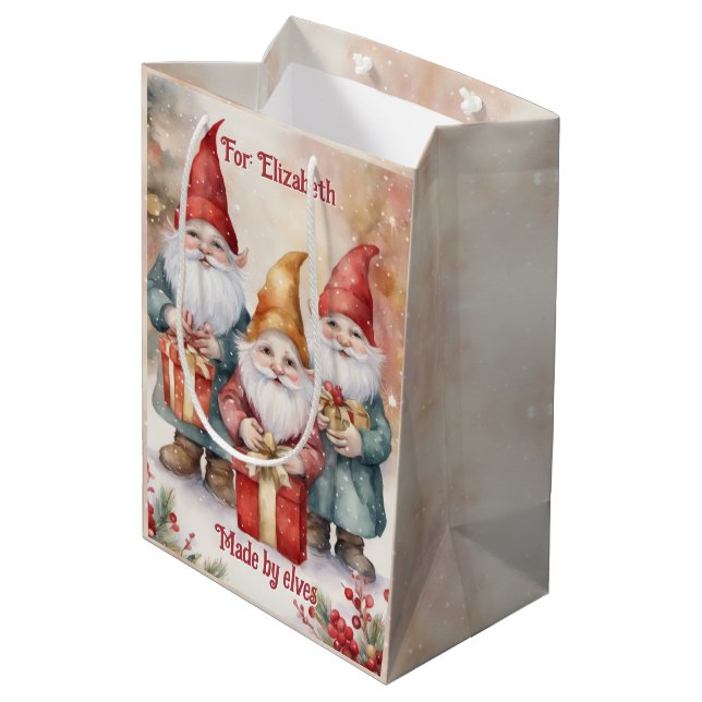 Die Elfen des Weihnachtsmannes personalisieren den Mittlere Geschenktüte (Rückseite Schrägansicht)