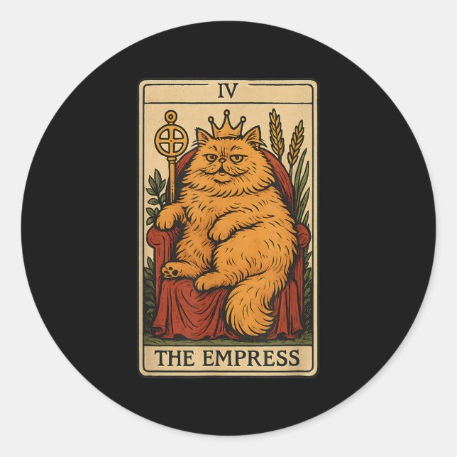 Die Empress Cat Tarot Card Funny Witchy Mystical K Runder Aufkleber (Vorderseite)