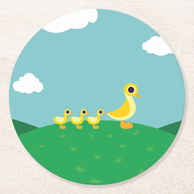 Die Enten-Familie Runder Pappuntersetzer (Vorderseite)