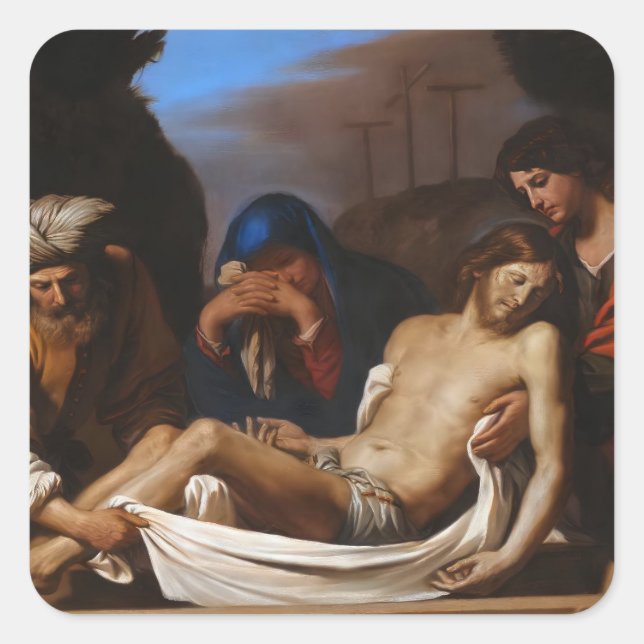 Die Entombation der religiösen Kunst Guercinos Quadratischer Aufkleber (Vorderseite)