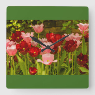 DIE ERBLÜHENDE TULPEN IN EINEM PARK WANDUHR