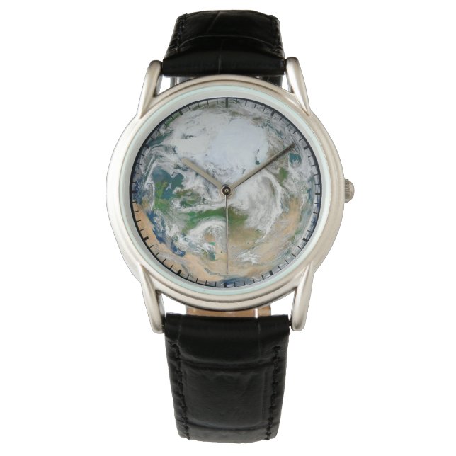 Die Erde mit der Arktis, Europa und Asien. Armbanduhr (Vorderseite)