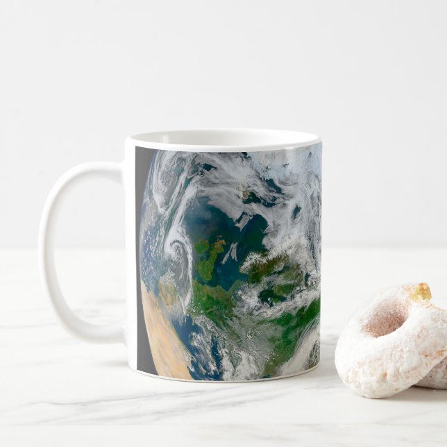 Die Erde mit der Arktis, Europa und Asien. Kaffeetasse (Mit Donut)