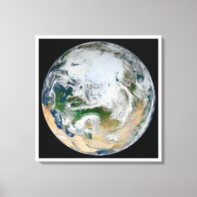 Die Erde mit der Arktis, Europa und Asien. Leinwanddruck (Vorderseite)