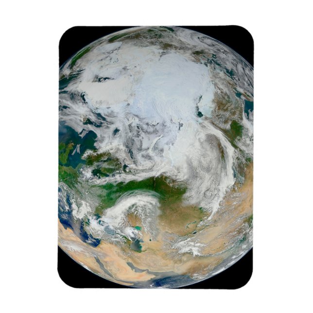 Die Erde mit der Arktis, Europa und Asien. Magnet (Vertikal)