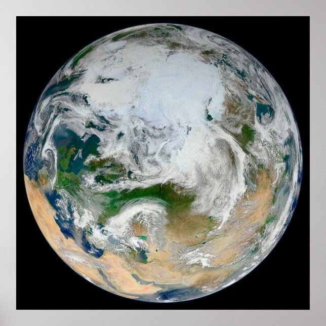 Die Erde mit der Arktis, Europa und Asien. Poster (Vorne)