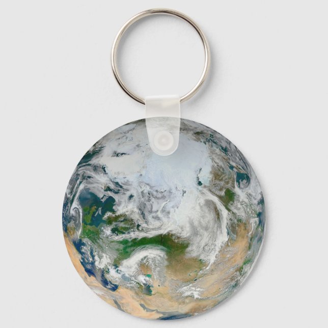 Die Erde mit der Arktis, Europa und Asien. Schlüsselanhänger (Vorderseite)