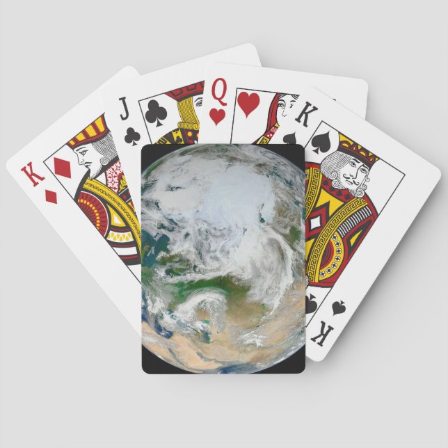 Die Erde mit der Arktis, Europa und Asien. Spielkarten (Rückseite)