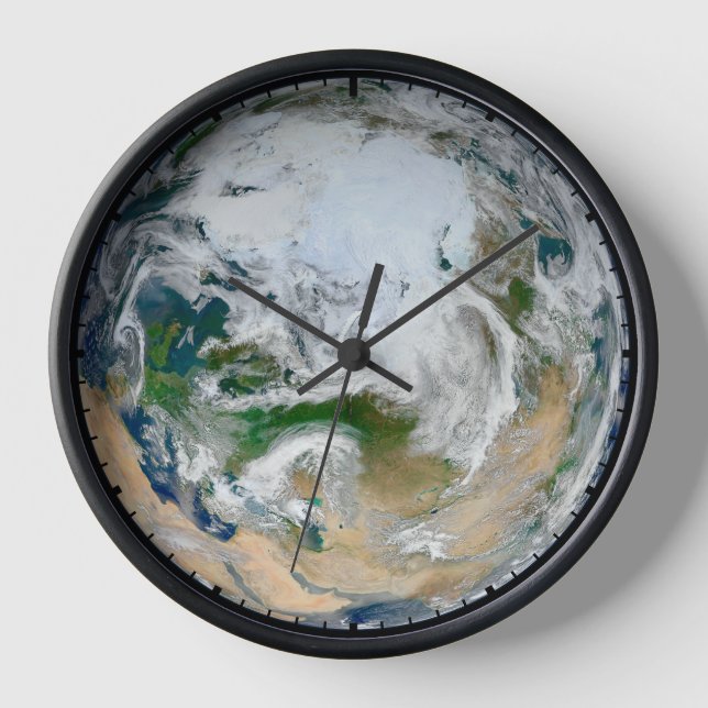 Die Erde mit der Arktis, Europa und Asien. Uhr (Vorderseite)