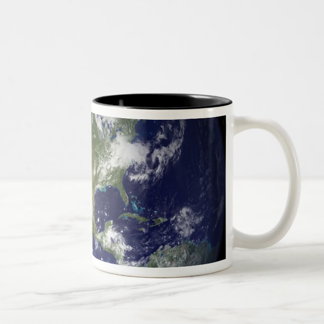 Die Erde zeigt die Western-Hemisphäre Zweifarbige Tasse (Rechts)