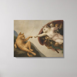 Die Erschaffung von Adam Katzen Renaissance-Parodi Leinwanddruck