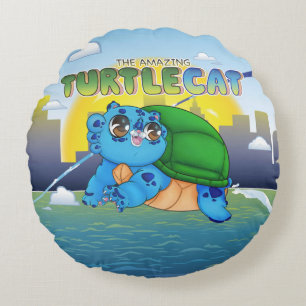 Die erstaunliche Turtlecat über der Stadt und dem Rundes Kissen