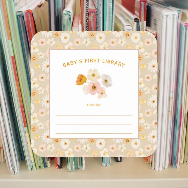 Die erste Bücherei von Baby gepresste Blume Quadratischer Aufkleber (Von Creator hochgeladen)