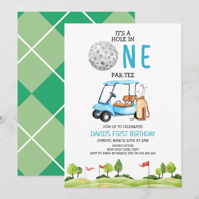 Die erste Geburtstagsparty eines Golfspielers Einladung (Vorne/Hinten)