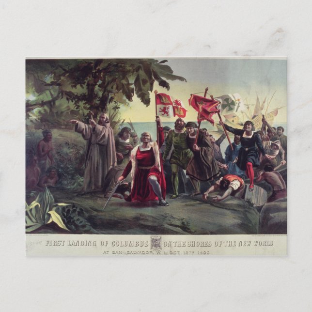 Die erste Landung von Kolumbus Postkarte (Vorderseite)