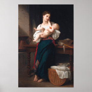 Die erste Liebkosung von William Bouguereau Poster