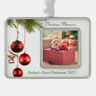 Die erste Weihnacht des Babys Rahmen-Ornament Silber