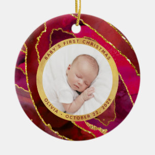 Die erste Weihnacht des Babys Rotes und Goldgeod Keramik Ornament