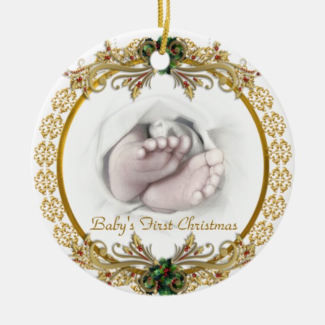 Die erste Weihnachtsdekoration des Babys Keramikornament (Vorne)