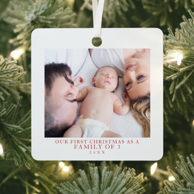 Die erste Weihnachtsfamilie aus drei Fotos Ornament Aus Metall (InSitu)