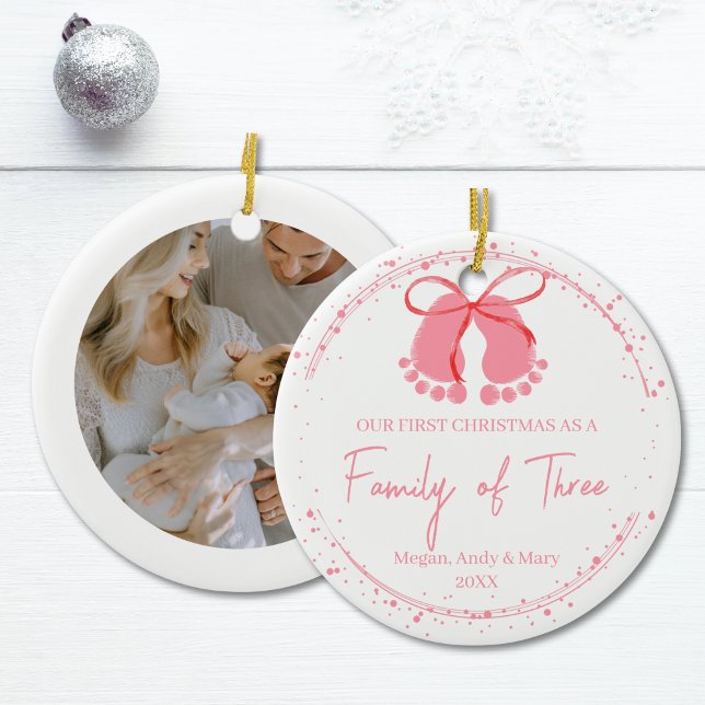 Die erste Weihnachtsfamilie von drei Kindern Keramik Ornament (Baby’s First Christmas Family of Three Ceramic Ornament)