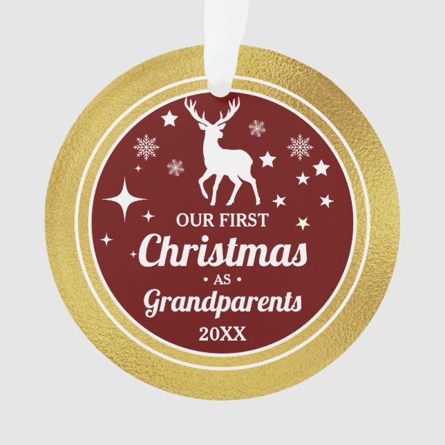 Die erste Weihnachtsfeier der Großeltern in golden Ornament (Vorderseite)