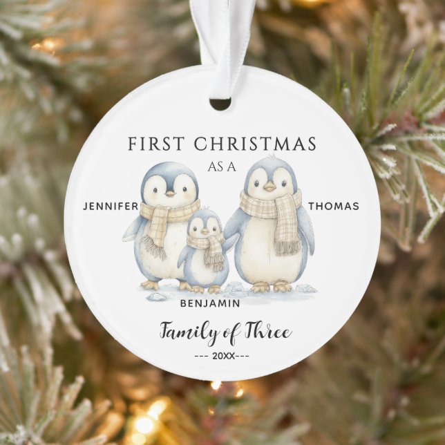 Die erste Weihnachtspenguin-Familie von drei Kinde Ornament (Baum)