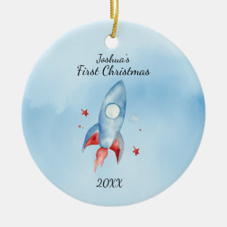 "Die erste Weihnachtsrakete des Kindes Personalisi Keramik Ornament