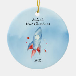 "Die erste Weihnachtsrakete des Kindes Personalisi Keramik Ornament