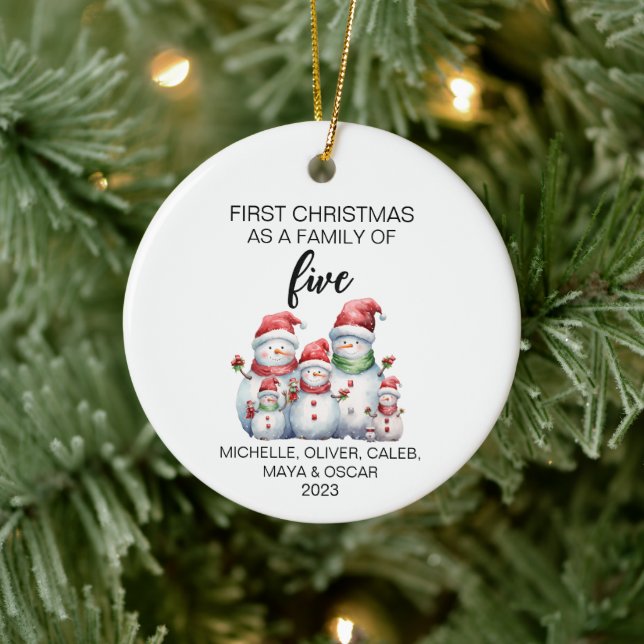 Die erste Weihnachtsschneefamilie von fünf Keramik Ornament (Baum)
