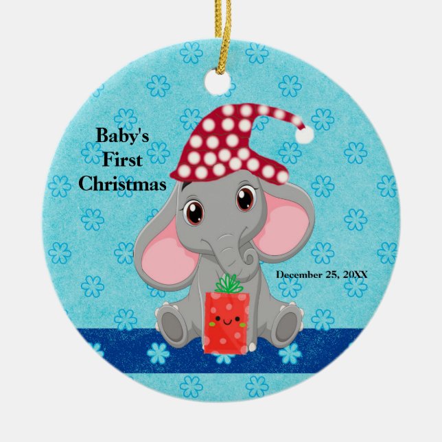 Die erste Weihnachtszeit des Babys mit der Elefant Keramik Ornament (Vorne)