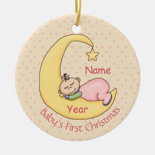 Die erste Weihnachtszeit des Kindes - Schlafen auf Keramikornament (Vorne)