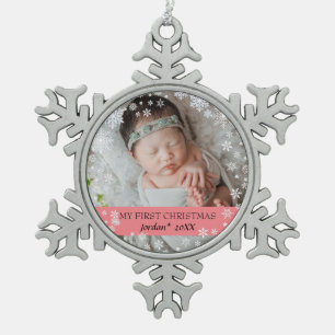 Die ersten Weihnachten des Kindes Schneeflocken Zinn-Ornament