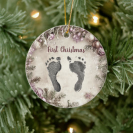 Die ersten Weihnachten, die Ihr Baby zu Fuß druckt Keramik Ornament