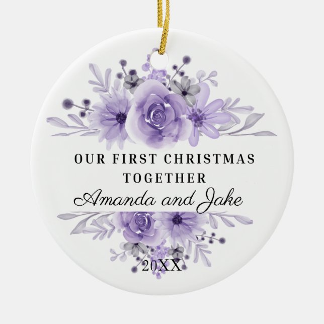 Die ersten Weihnachten zusammen mit Lila Blume Keramik Ornament (Vorne)