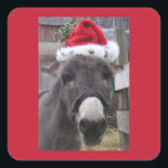 Die Esel machen große Santas!" Quadratischer Aufkleber<br><div class="desc">Ein lustiges Bild für den Eselliebhaber in deinem Leben. Die Esel machen große Santas, und mein Esel Jonathan lasse jedem mit diesem lustigen Notizbuch, um euch das ganze Jahr im Weihnachtsgeist behalten! "Donkeys Make Great Santas!" ist von meinem Originalfoto aufgenommen und steht unter meiner Kopie rechts.</div>