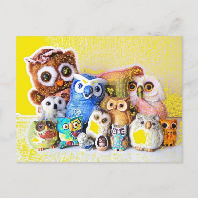 Die Eule-Familie Postkarte (Vorderseite)