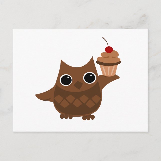 Die Eule und der Cupcake Postkarte (Vorderseite)