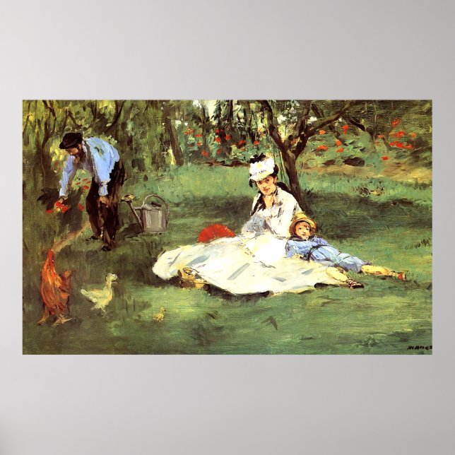 Die Familie Monet in ihrem Garten Edouard Manet Poster (Vorne)