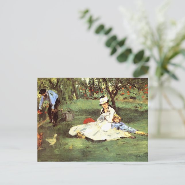 Die Familie Monet in ihrem Garten Edouard Manet Postkarte (Stehend Vorderseite)