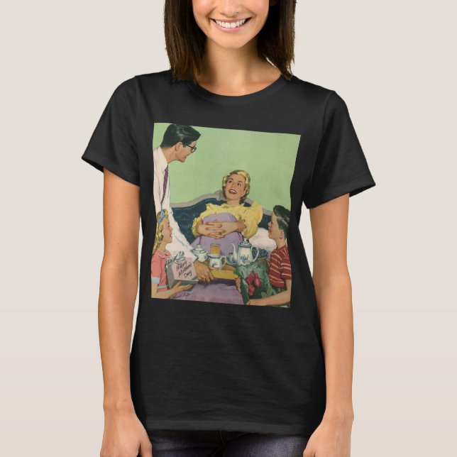 Die Familie Retro serviert Mama Frühstück im Bett T-Shirt (Vorderseite)