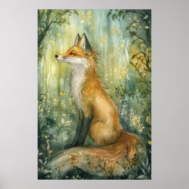 Die Fantasy Art des verzauberten Smaragdwald Fox K Poster