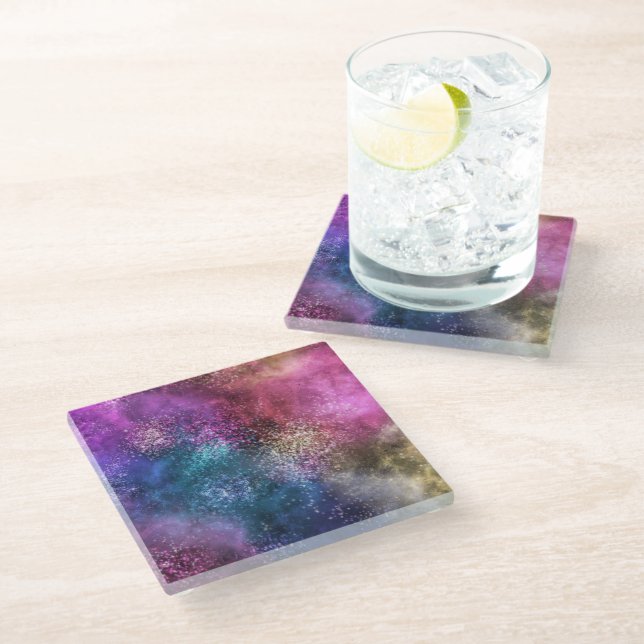 Die farbenfrohe Galaxie Glasuntersetzer (Schrägansicht)
