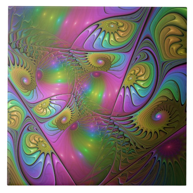 Die farbenfrohe, leuchtende, trippy-Abstrakte Frak Fliese (Vorderseite)