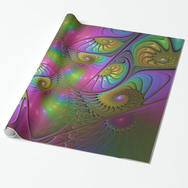 Die farbenfrohe, leuchtende, trippy-Abstrakte Frak Geschenkpapier (Ungerollt)